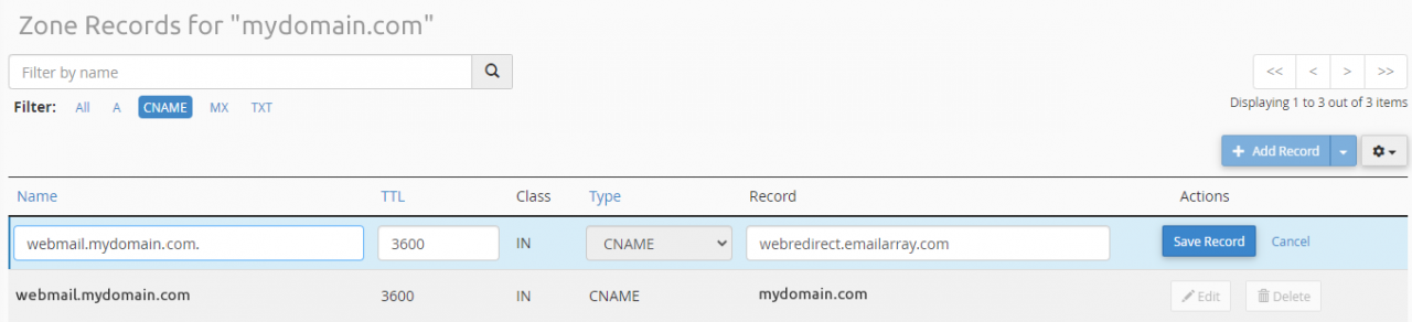 CNAME Record for webmail